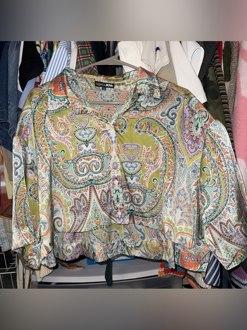 Fashion Nova Multicolor Paisley Button-Front Blouse